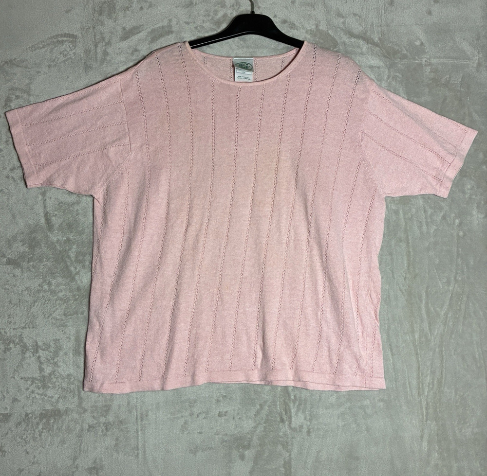 Vintage Laura Ashley Short-Sleeve Pointelle Knit Top Pale Pink Size Large